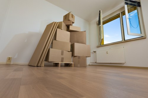 Packed household items ready for a removals van in Bow, East London