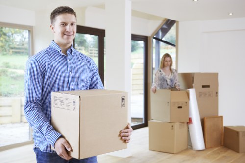 Moving van and team working in an East London residential area