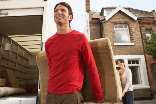 Office relocation supplies and furniture ready for transport