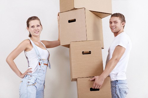 Local office removals vehicle loaded with business furniture in Bow